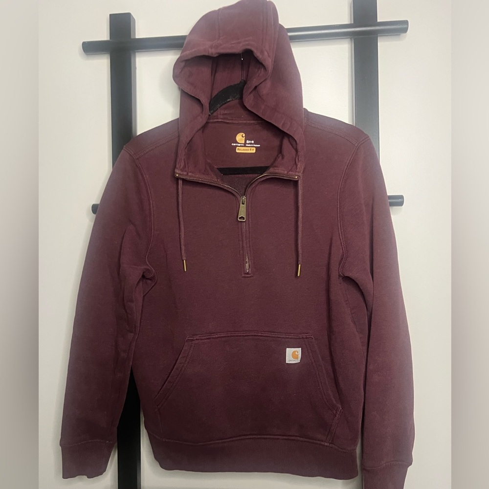 Carhartt burgundy half Zip Hoodie size small